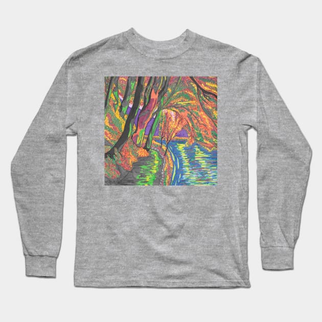 Colorful Forest Stream Long Sleeve T-Shirt by Spacedust314